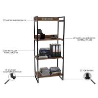 Estante Livreiro Multiuso Prisma Estilo Industrial 60cm 4 Prateleiras C08 Nogal - Mpozenato