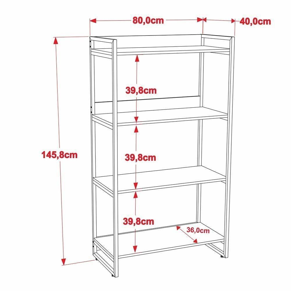 Estante Livreiro Multi Prisma Estilo Industrial 80cm 4 Prateleiras C08 Nogal - Mpozenato - 3