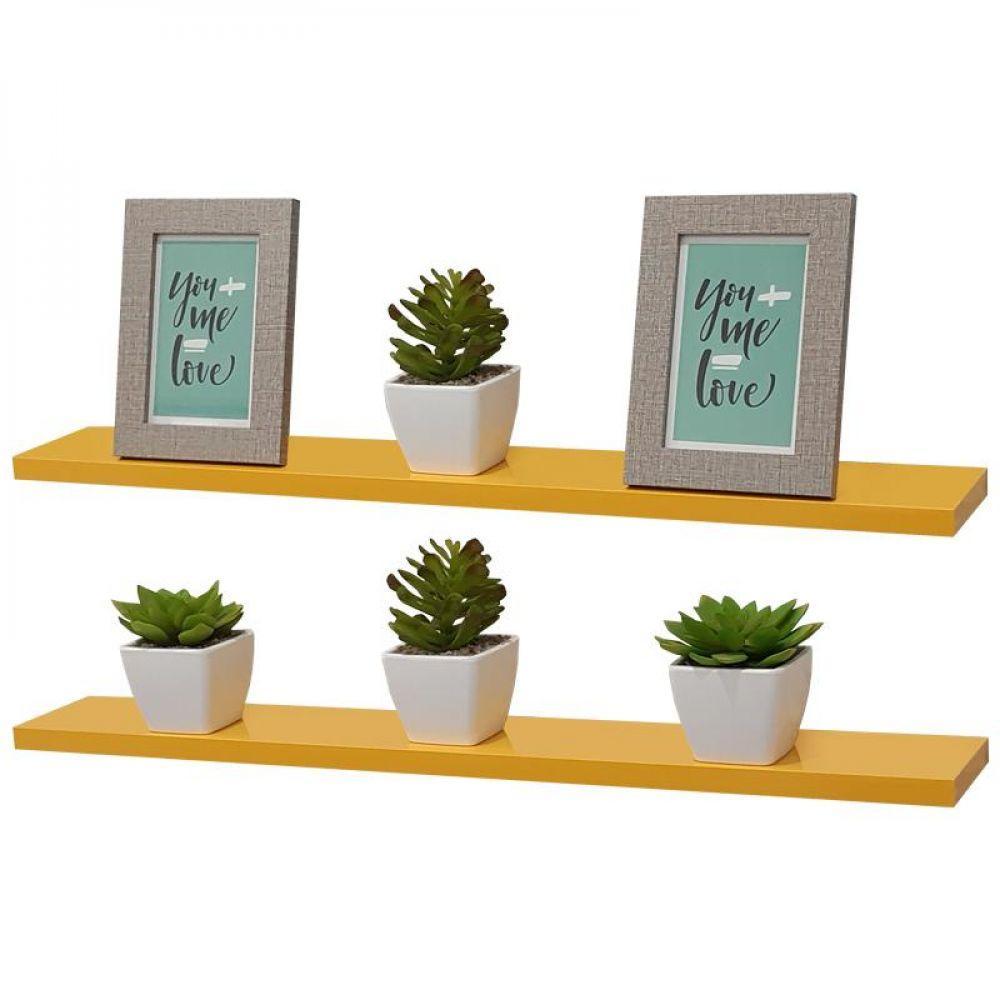 Kit 2 Prateleiras 60 x 20cm Amarela Suporte Invisível - 2