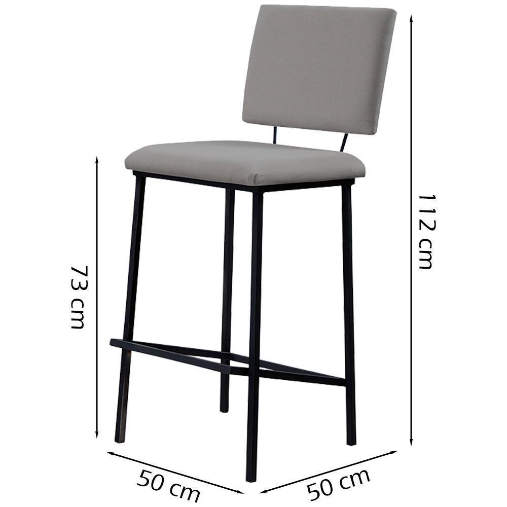 Banqueta Alta Base Em Aço Preto F109 Linho Cinza Dmobiliario Cinza - 3