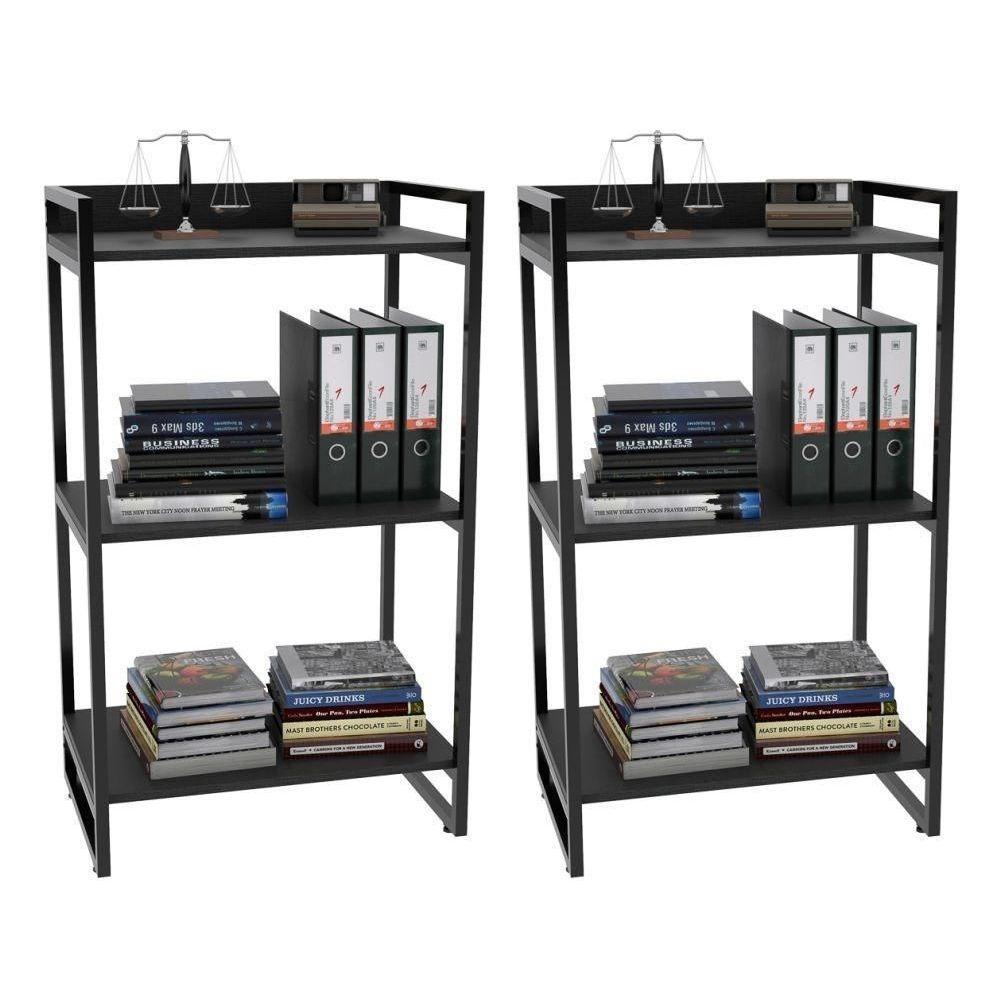 Kit 2 Estantes Livreiro Multiuso Prisma 60Cm 3 Prateleiras Preto Onix - 2