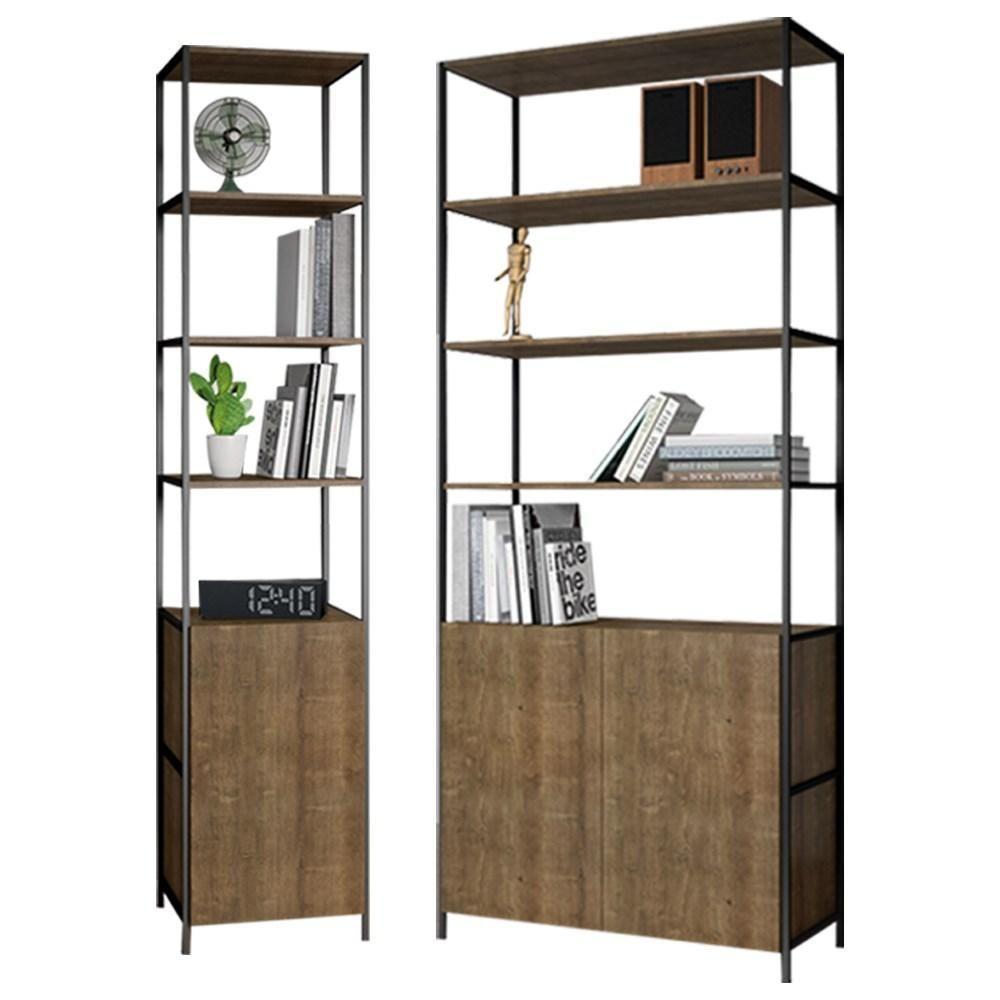 Kit 2 Estantes Livreiros Estilo Industrial Steel Quadra Vermont Base Preto - Artesano - 1