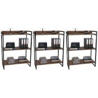 Kit 3 Estantes Livreiro Multi Prisma Estilo Industrial 80Cm 3 Prateleiras C08 Nogal - Mpozenato - 1