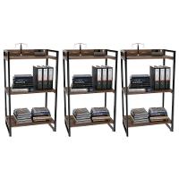 Kit 3 Estantes Livreiro Multi Prisma Estilo Industrial 60Cm 3 Prateleiras C08 Nogal - Mpozenato - 1