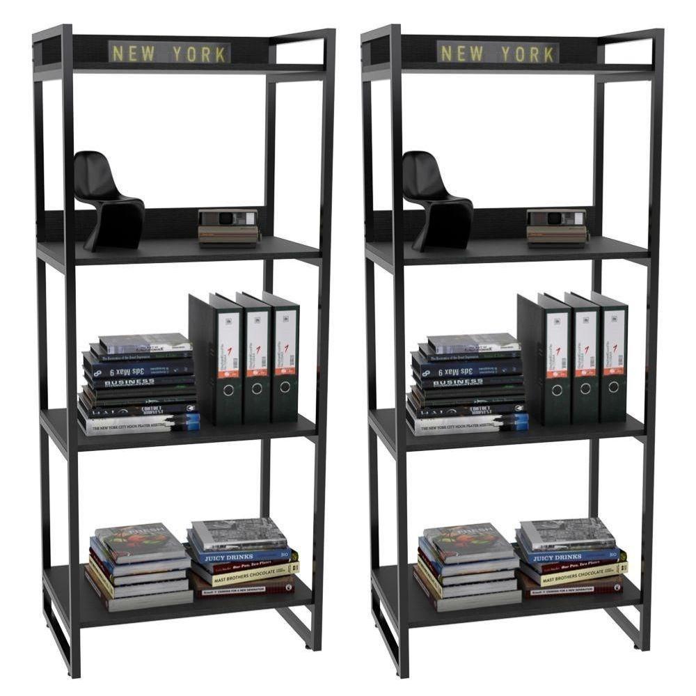 Kit 2 Estante Livreiro Multiuso Prisma 60Cm 4 Prateleiras Preto Onix - 1