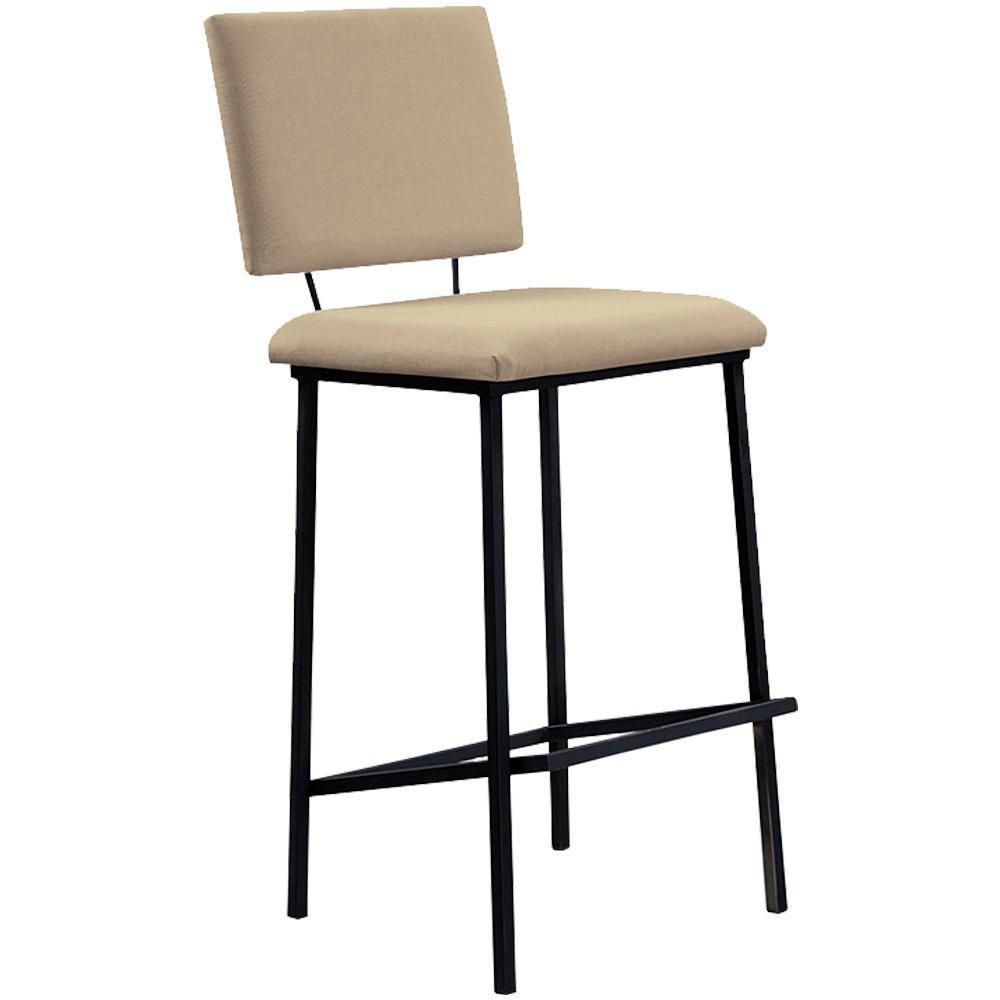 Banqueta Alta Base Em Aço Preto F109 Linho Bege Dmobiliario Bege - 1