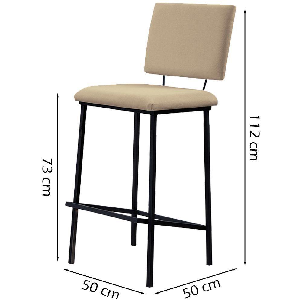 Banqueta Alta Base Em Aço Preto F109 Linho Bege Dmobiliario Bege - 6