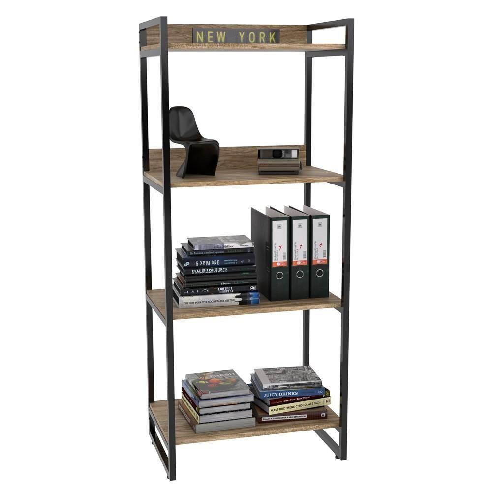 Kit 2 Estante Livreiro Prisma Estilo Industrial 60Cm 4 Prateleiras C08 Carvalho - Mpozenato - 3