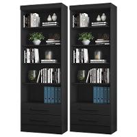 Kit 2 Estantes Livreiro 2 Gavetas E 5 Prateleiras Fancy Q01 Preto Fosco - 1