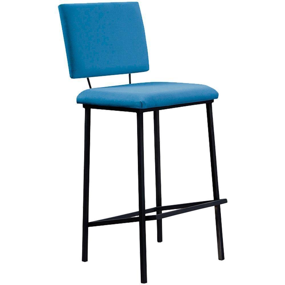 Banqueta Alta Base Em Aço Preto F109 Linho Azul Jeans Dmobiliario Azul Jeans - 1