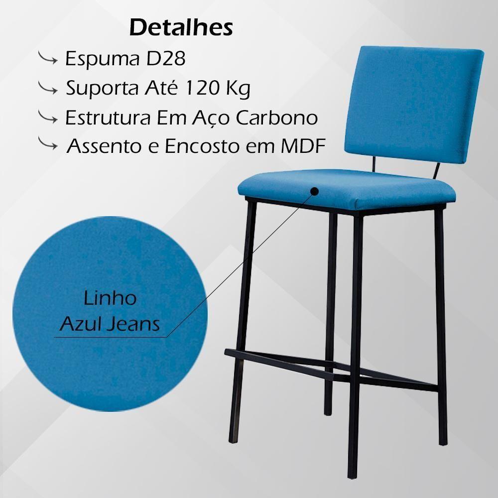 Banqueta Alta Base Em Aço Preto F109 Linho Azul Jeans Dmobiliario Azul Jeans - 6