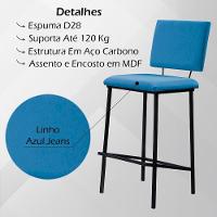 Banqueta Alta Base Em Aço Preto F109 Linho Azul Jeans Dmobiliario Azul Jeans - 6