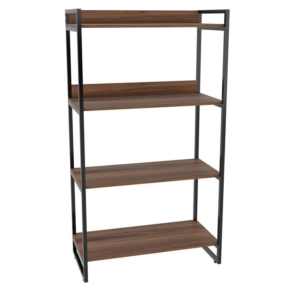 Kit 3 Estantes Livreiro Multi Prisma Estilo Industrial 80Cm 4 Prateleiras C08 Nogal - Mpozenato - 2