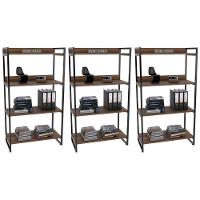 Kit 3 Estantes Livreiro Multi Prisma Estilo Industrial 80Cm 4 Prateleiras C08 Nogal - Mpozenato - 1