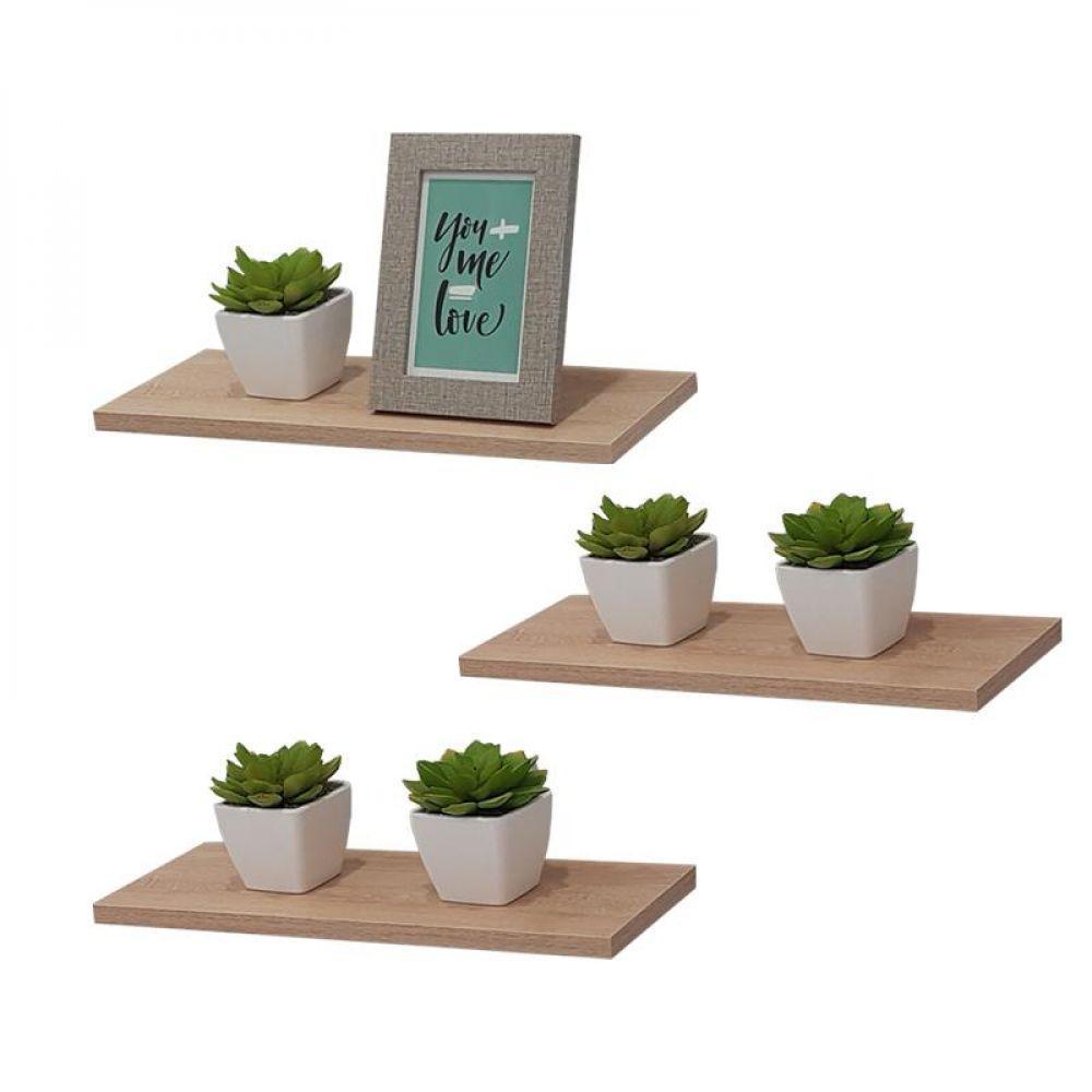 Kit 3 Prateleiras 30 x 15cm Carvalho Suporte Invisível - 2