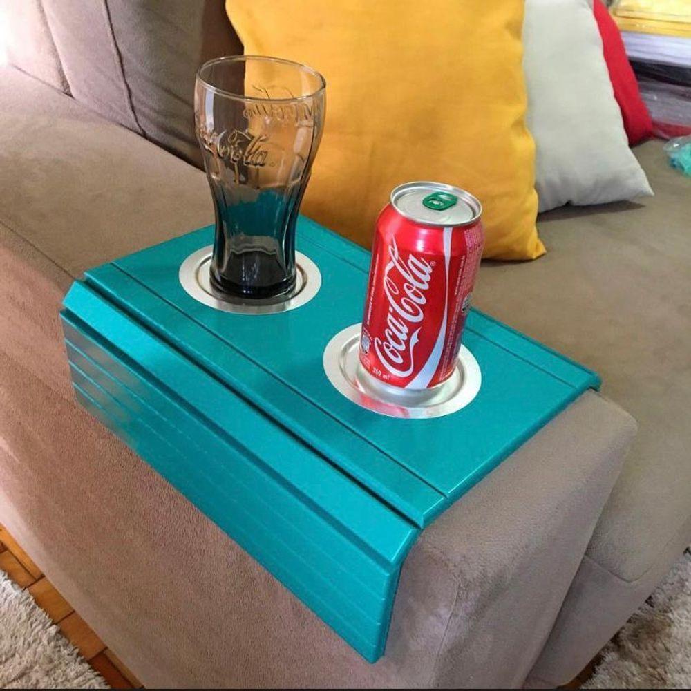 Esteira Bandeja Para Braço Sofá Porta Copo Alumínio Azul Tifany - 2