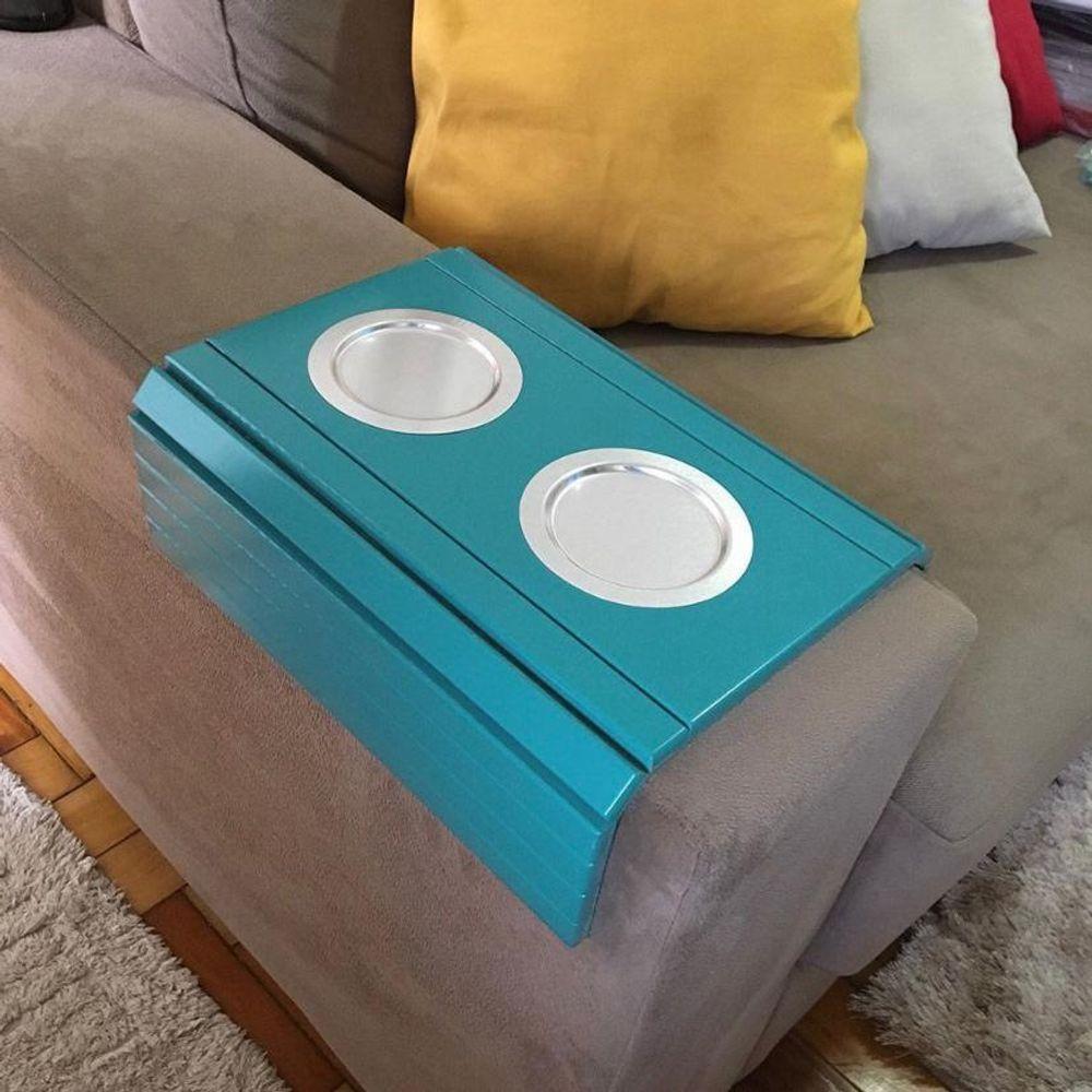 Esteira Bandeja Para Braço Sofá Porta Copo Alumínio Azul Tifany - 3