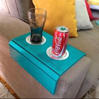 Esteira Bandeja Para Braço Sofá Porta Copo Alumínio Azul Tifany - 2