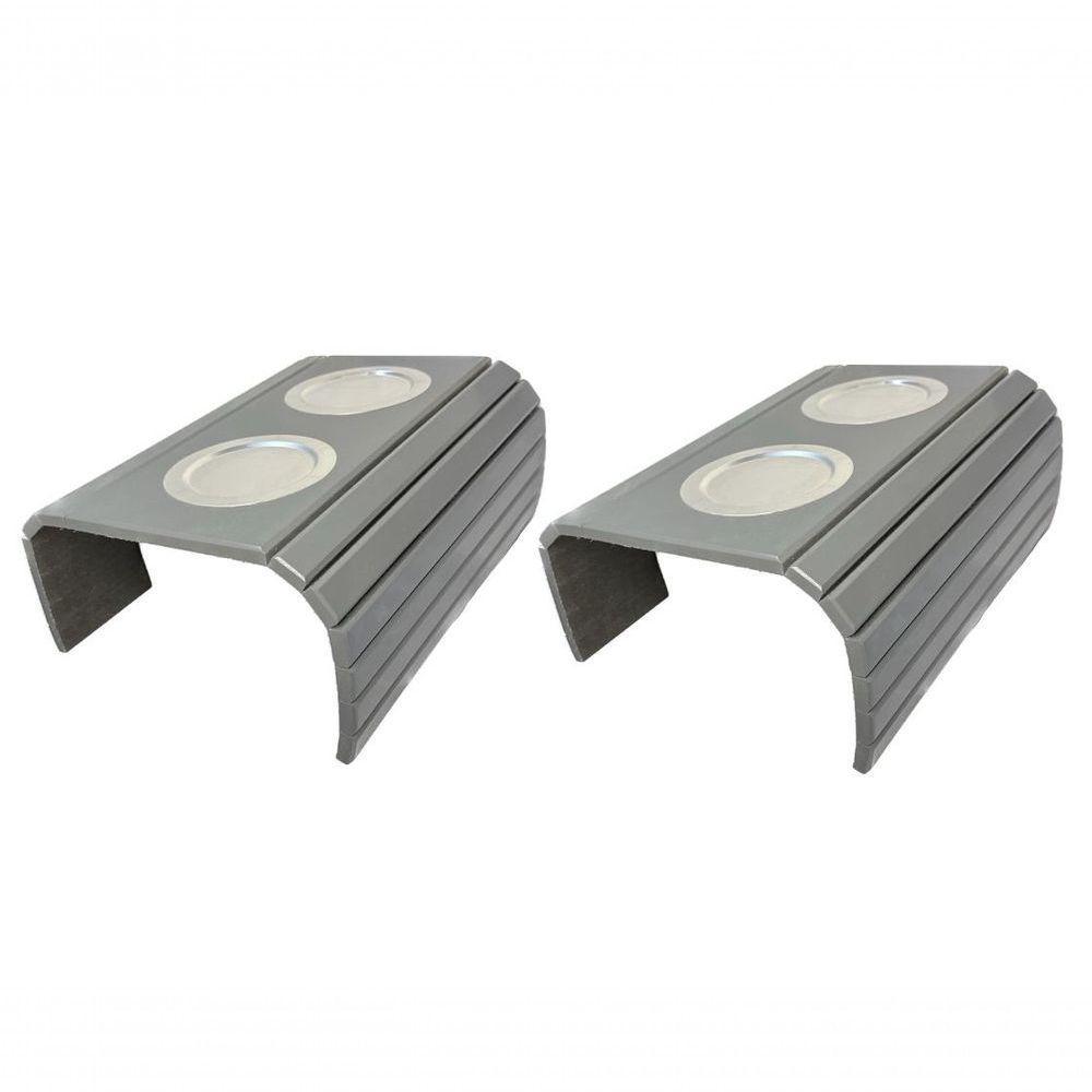 Esteira Bandeja Para Braço Sofá Porta Copo Alumínio Cinza - 2