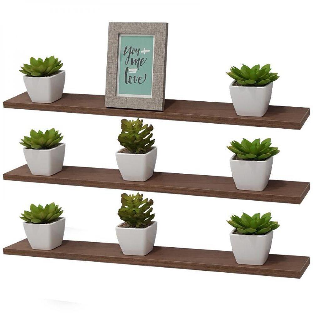 Kit 3 Prateleiras 70 X 15cm Nogal Suporte Invisível - 2