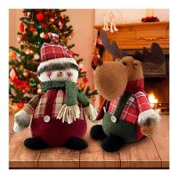 Decoração Dupla Natal Boneco De Neve E Rena Xadrez 22cm - 1