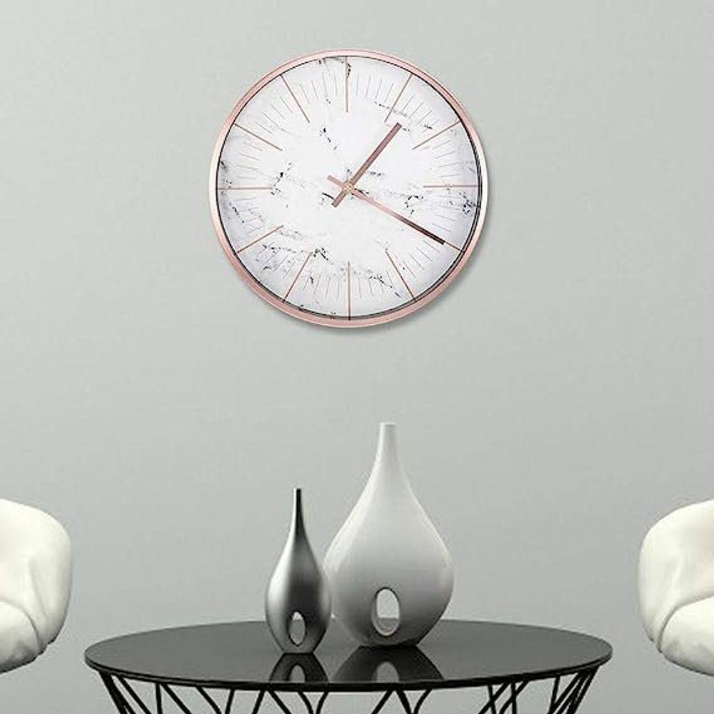 Relógio De Parede Rose Gold 30cm Fundo Em Desenhos De Mármore - 4