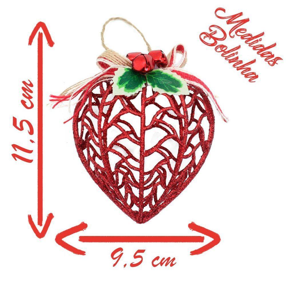 Kit Conjunto 6 Peças Decoração Enfeite Bola Coração árvore Natal Vermelha Glitter Natalina 11,5cm - 2