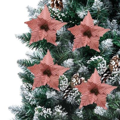 Kit 3 Flores Natal Bico De Papagaio Rosê Mini Pinhas 30cm