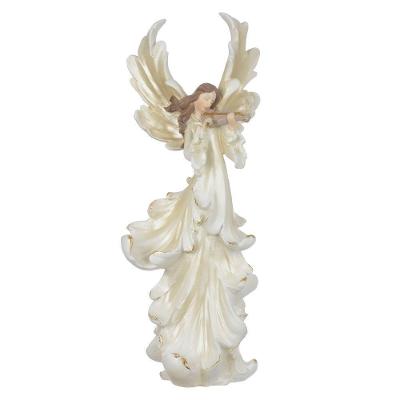 Escultura Decorativa Anjo Natalino Em Resina Branco E Bege 36,5x10 Cm - D'rossi