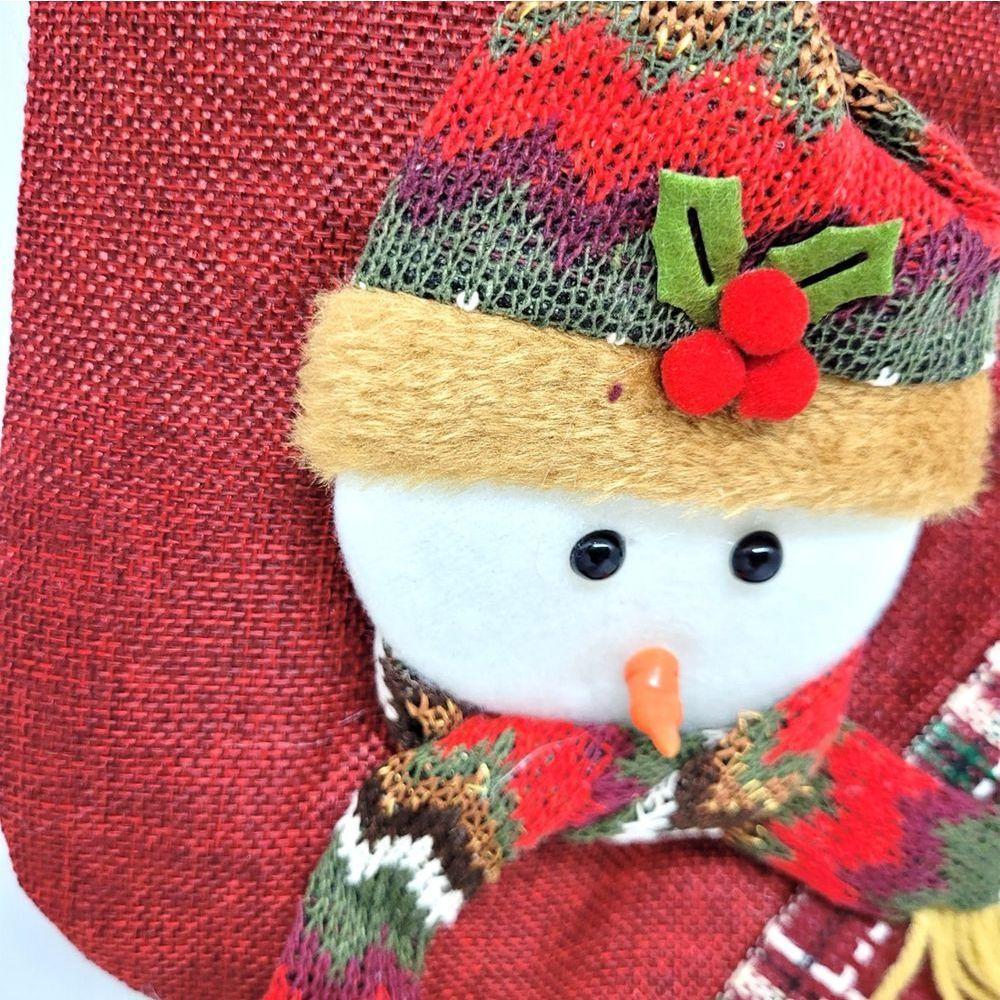 Kit Bota Natalina Tecido Vinho E Xadrez 35cm Papai Noel E Boneco De Neve - Master Christmas - 2