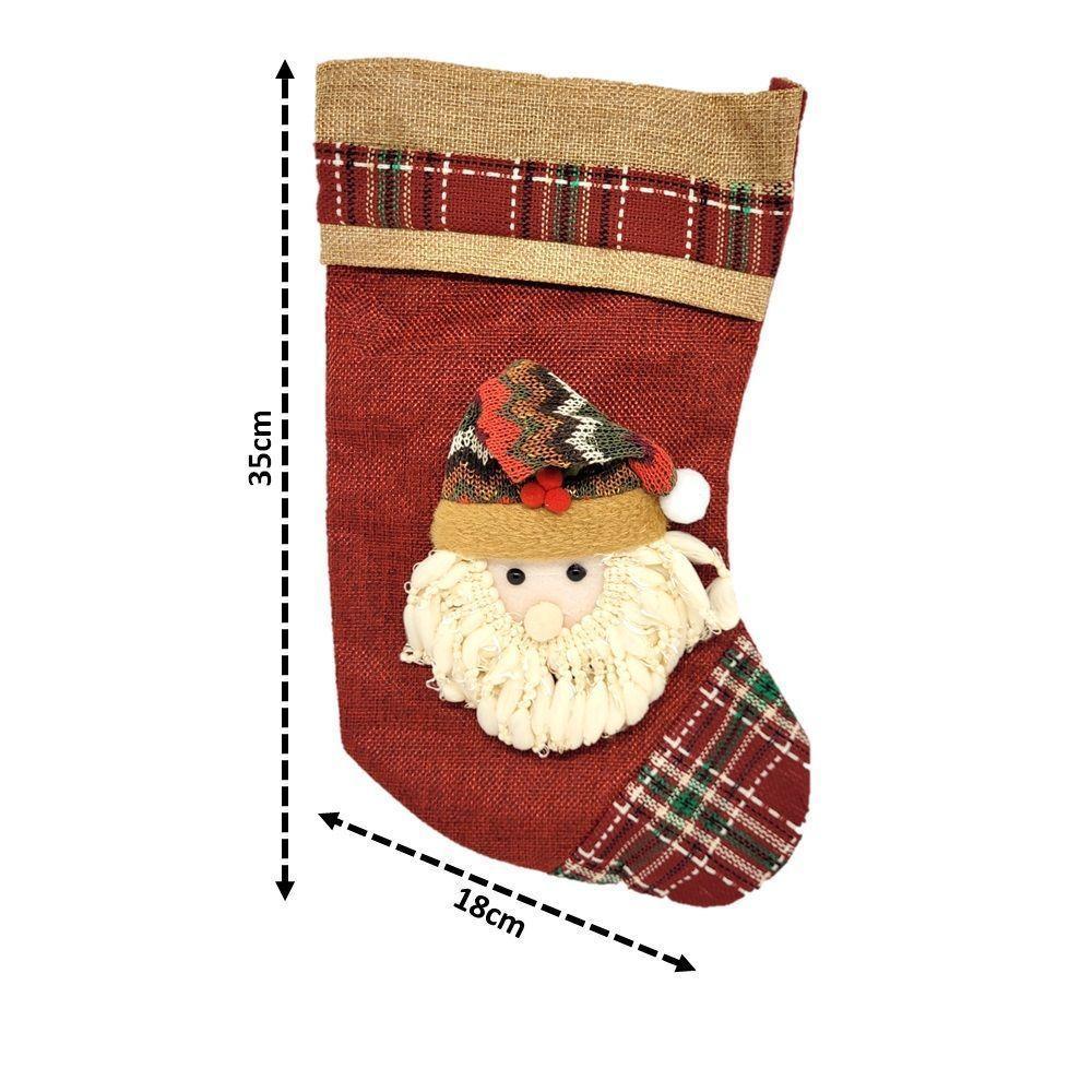 Kit Bota Natalina Tecido Vinho E Xadrez 35cm Papai Noel E Boneco De Neve - Master Christmas - 3