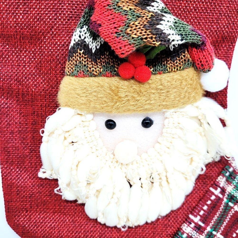 Kit Bota Natalina Tecido Vinho E Xadrez 35cm Papai Noel E Boneco De Neve - Master Christmas - 4