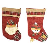 Kit Bota Natalina Tecido Vinho E Xadrez 35cm Papai Noel E Boneco De Neve - Master Christmas - 1