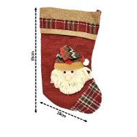 Kit Bota Natalina Tecido Vinho E Xadrez 35cm Papai Noel E Boneco De Neve - Master Christmas - 3