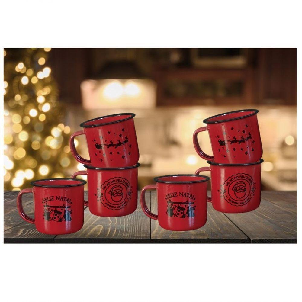 Jogo Caneca Esmaltada ágata Vermelho Decor Natal 150ml 6 Un - 2