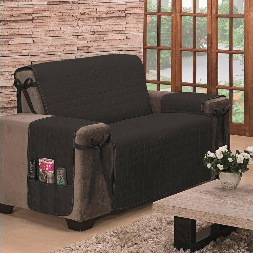 Protetor De Sofá Dupla Face Premium 2 E 3 Lugares - Preto-cáqui - 5