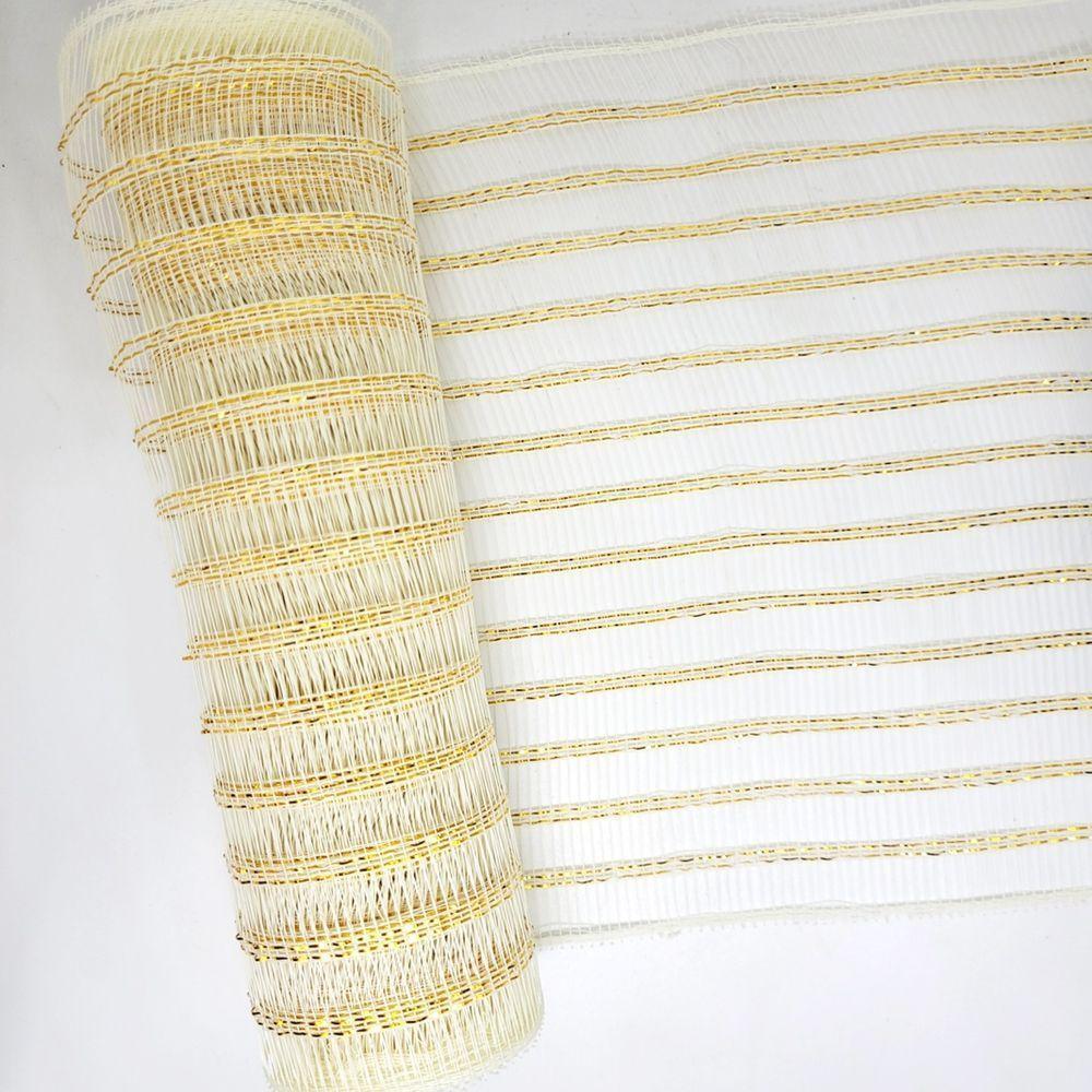 Kit Tela Natal Fita 25cm X 5 Metros Creme Fio Dourado 2 Pc - 2