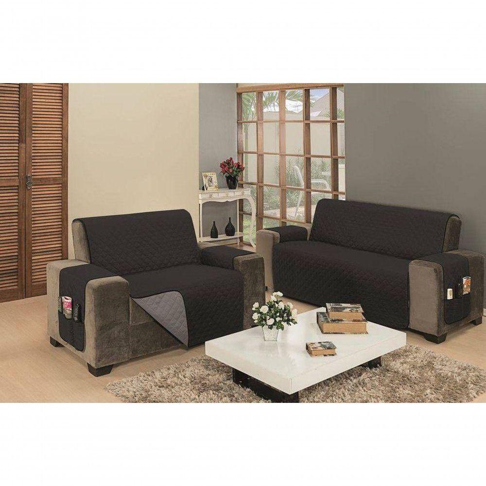 Protetor De Sofá Dupla Face Impermeável Mr 2 E 3 Lugares - Preto-cinza - 8