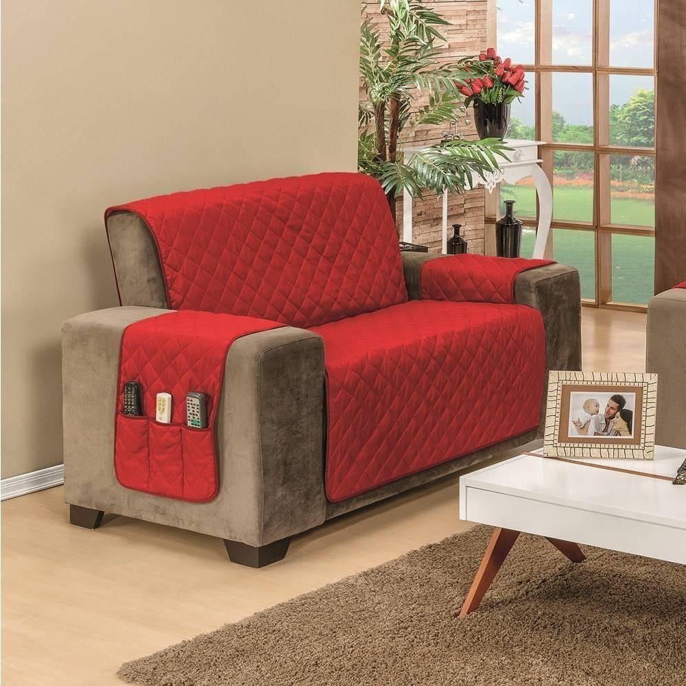 Protetor De Sofá Dupla Face Manu 2 Lugares King - Preto-vermelho - 1