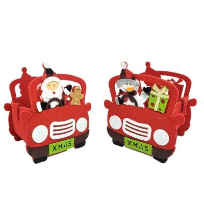 Kit 2 Cestos Feltro Carro Papai Noel E Boneco De Neve 20cm