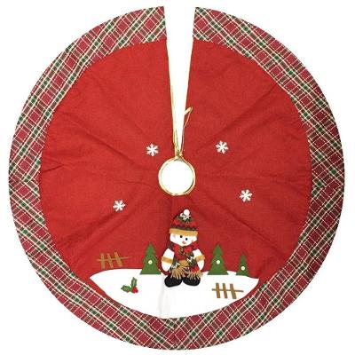 Saia árvore Natal Decor Vermelho Xadrez Boneco De Neve 110cm