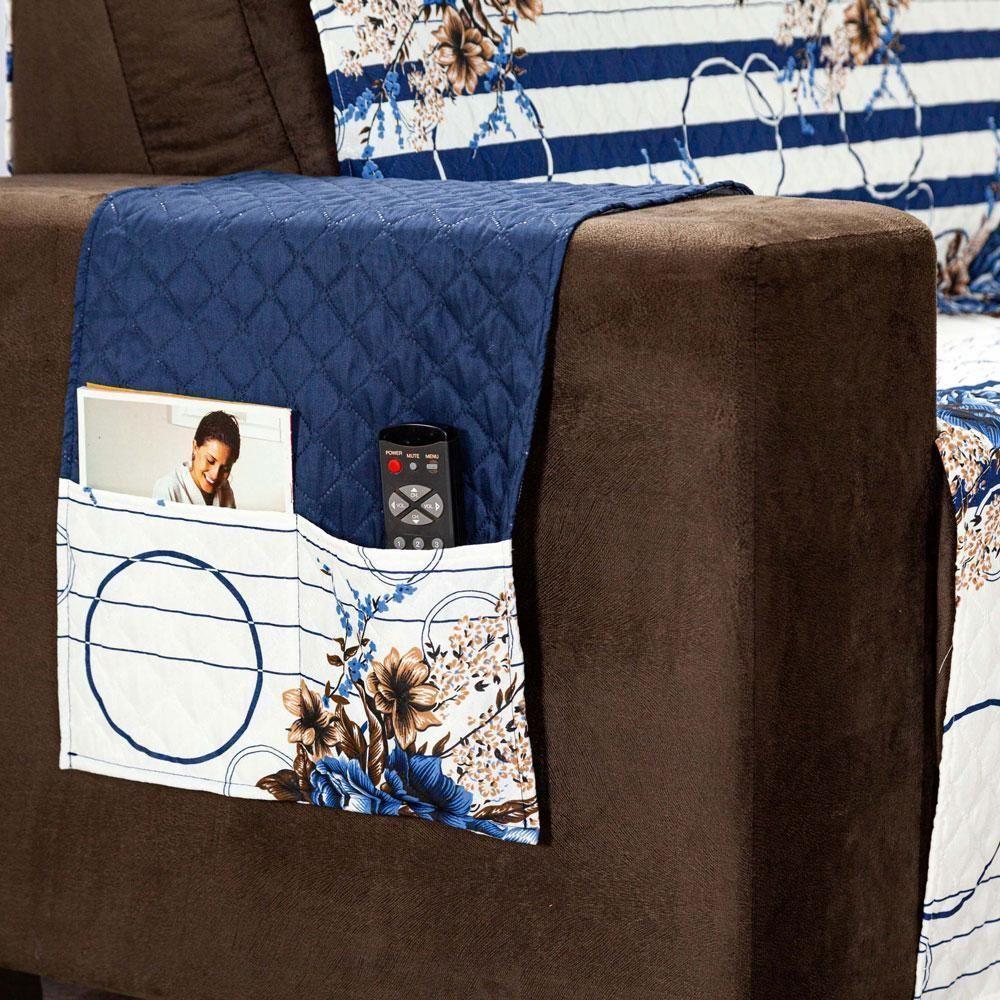 Protetor Sofa Estampado Isabela 2 E 3 Lugares - Floral Azul Marinho - 5