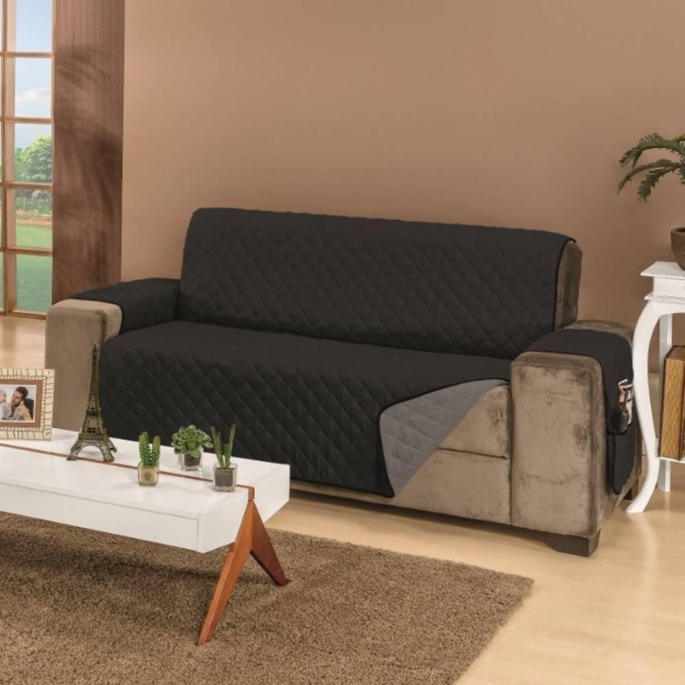 Protetor De Sofá Dupla Face Manu 3 Lugares King - Preto- Cinza - 2
