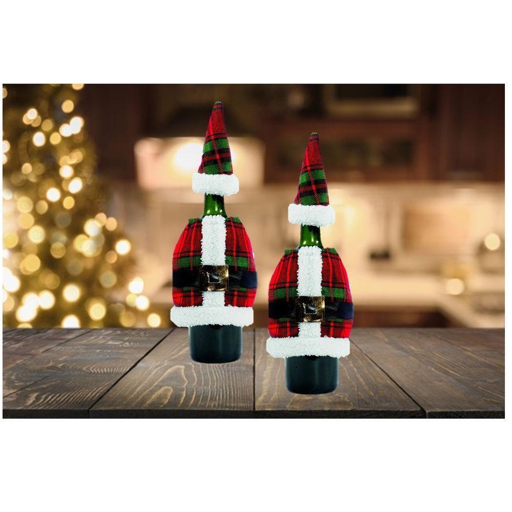 Jogo 2 Capas Para Garrafa De Vinho Natal Paletó E Gorrinho - 3