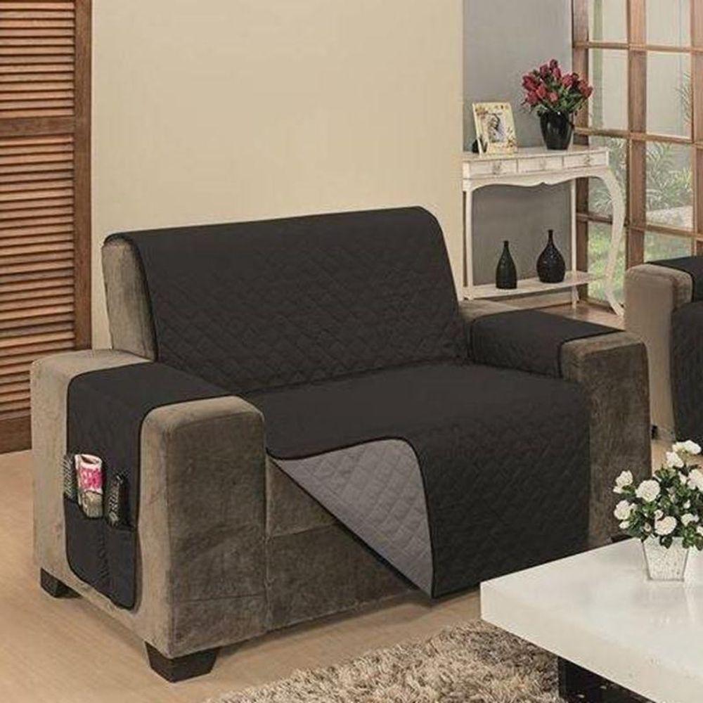 Protetor De Sofá Dupla Face Impermeável Mr 2 E 3 Lugares King - Preto-cinza - 1