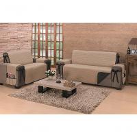 Protetor De Sofá Dupla Face Premium 2 E 3 Lugares King - Preto-cáqui