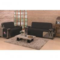 Protetor De Sofá Dupla Face Premium 2 E 3 Lugares King - Preto-cáqui - 7