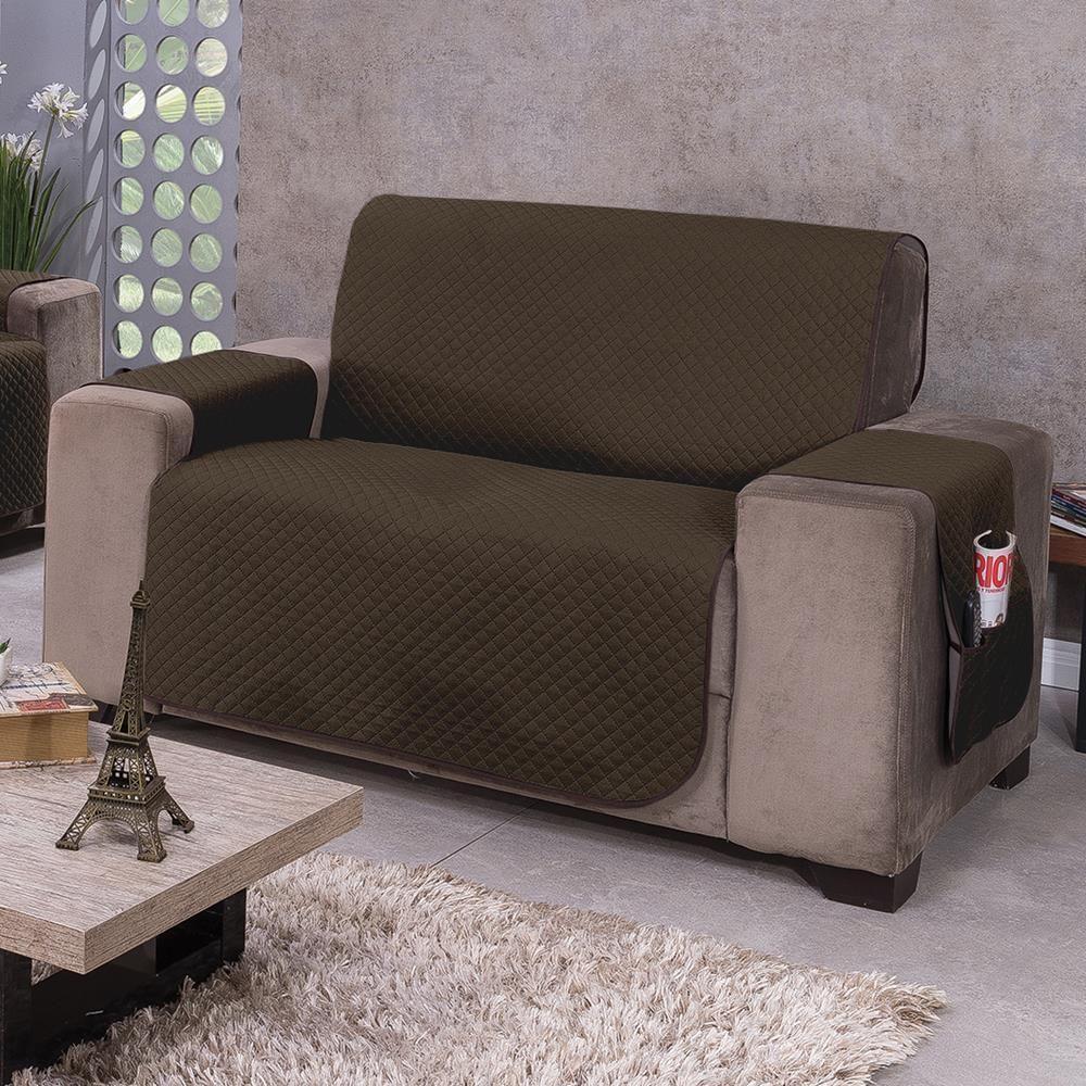 Protetor De Sofá Dupla Face Impermeável Mr 2 Lugares - Marrom-cáqui - 1