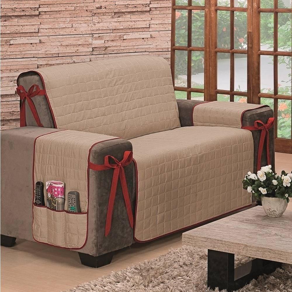 Protetor De Sofá Dupla Face Premium 2 E 3 Lugares - Vermelho-cáqui - 5