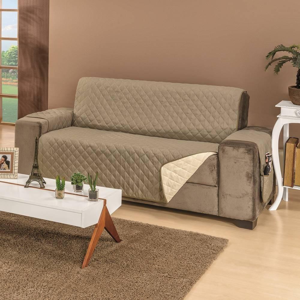 Protetor De Sofá Dupla Face Manu 3 Lugares - Cáqui-palha - 4